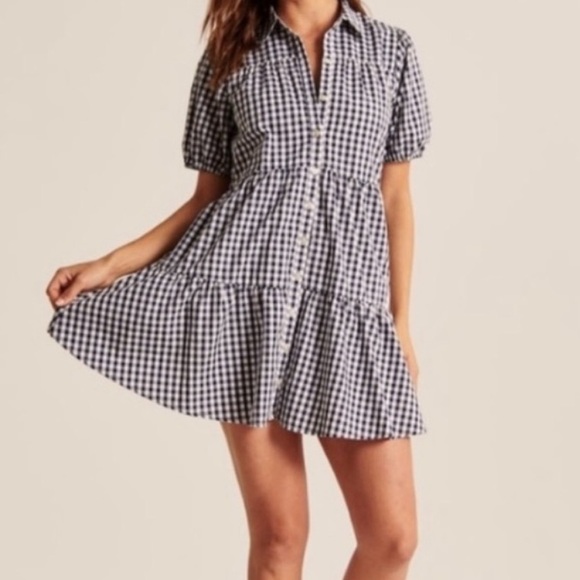 Abercrombie & Fitch Dresses & Skirts - Abercrombie & Fitch Navy Blue Gingham Plaid Collared Shirt Dress Size XS
